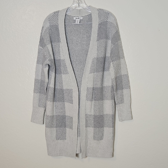 ✨ William Rast Gray Plaid Open Front Cardigan Sweater M – Cozy Longline Layer - Picture 1 of 6